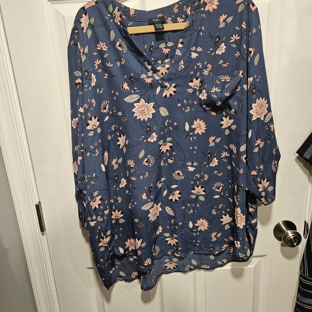 Navy and Pink Floral Blouse
